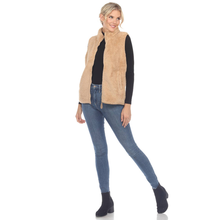 Zip up sherpa vest: Black / L