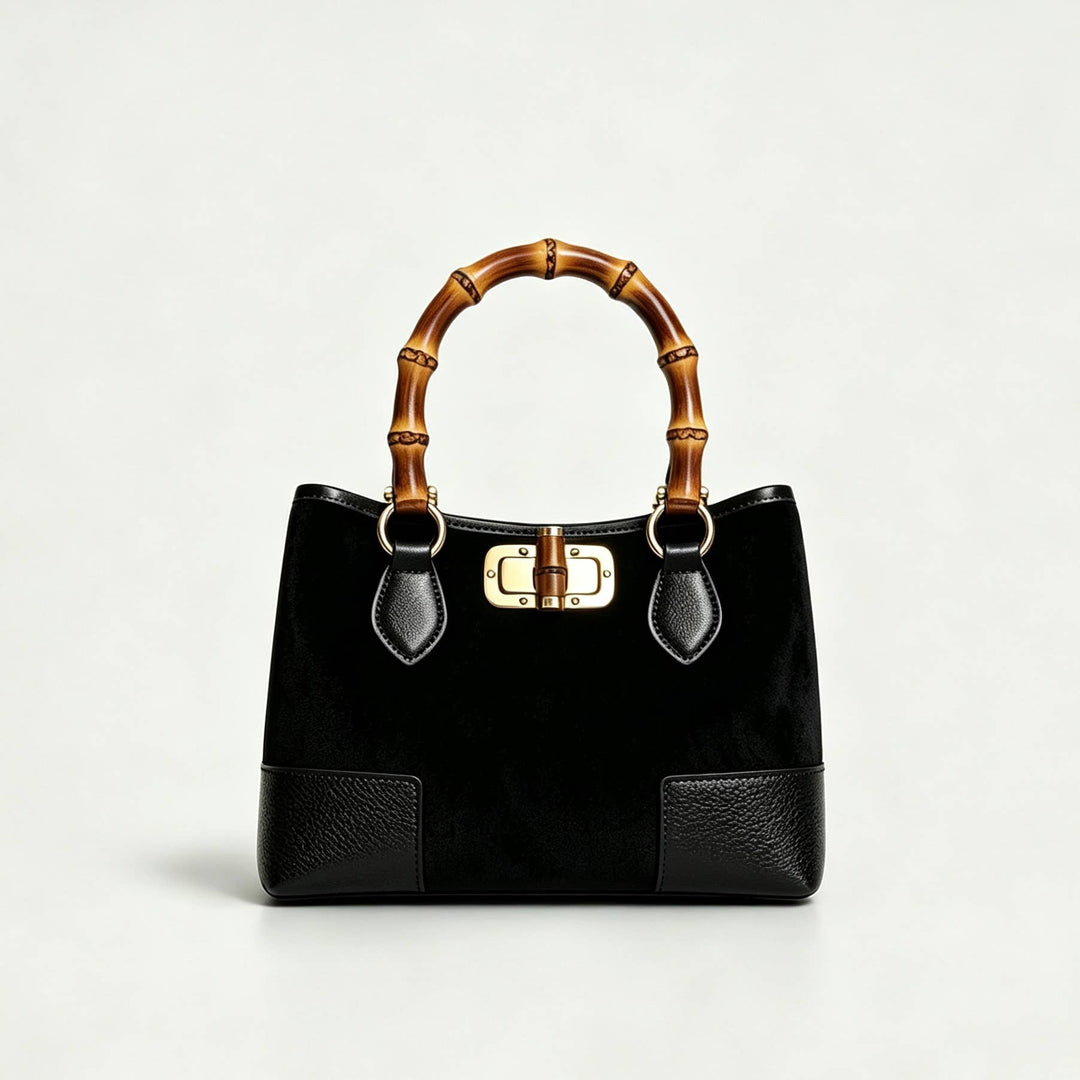 Suede Bag with leather bamboo handles: Cuoio