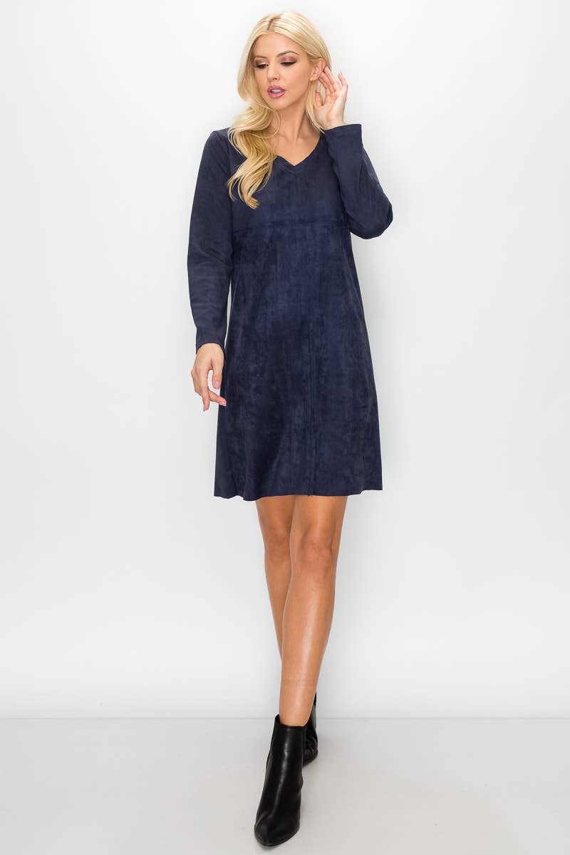 Aurora V-Neck Suede Dress: MAHOGANY / XS / 2059V