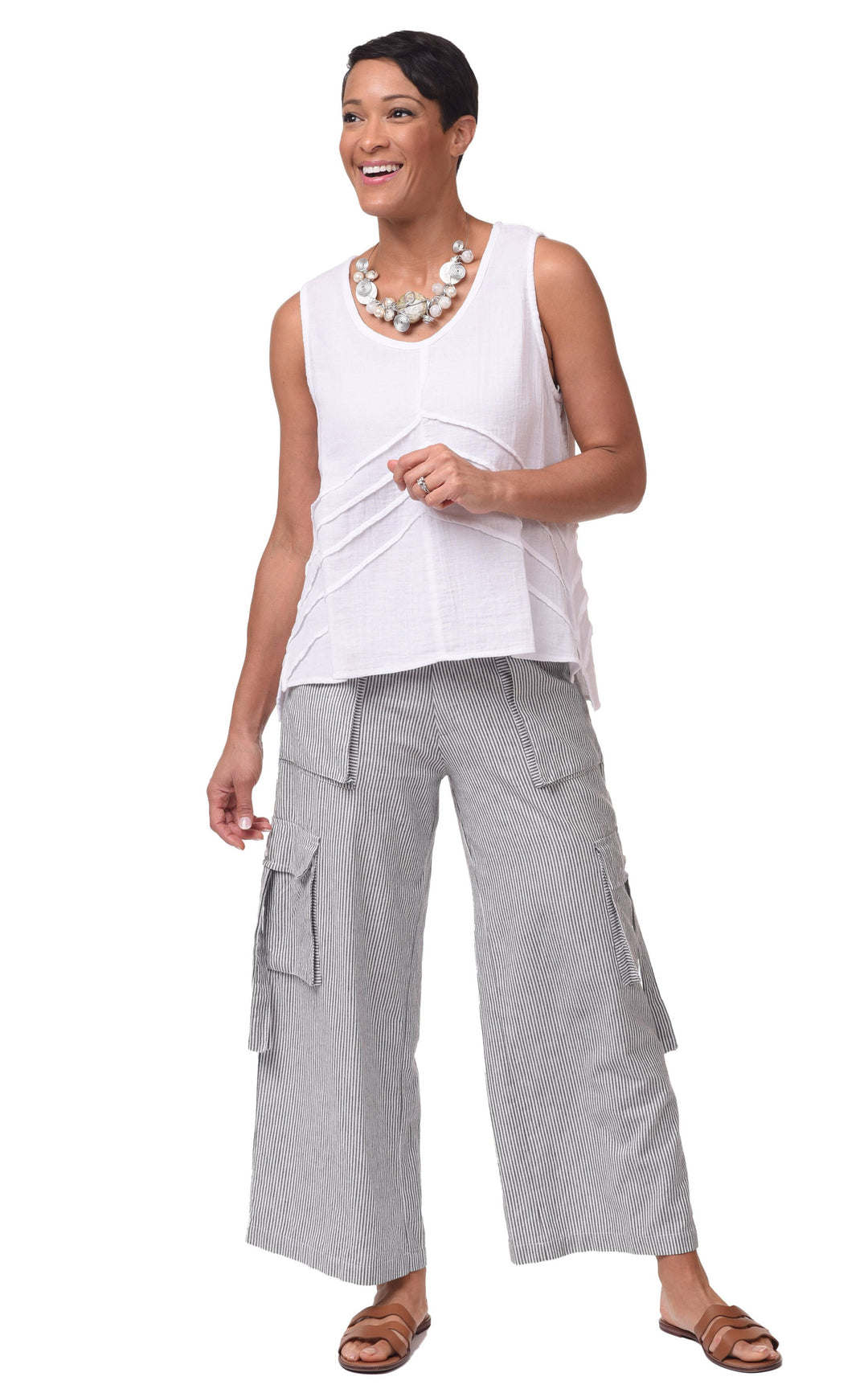Tulip Clothing - CV1086 Calista Cargo Pant in Ticking Stripe*: XL