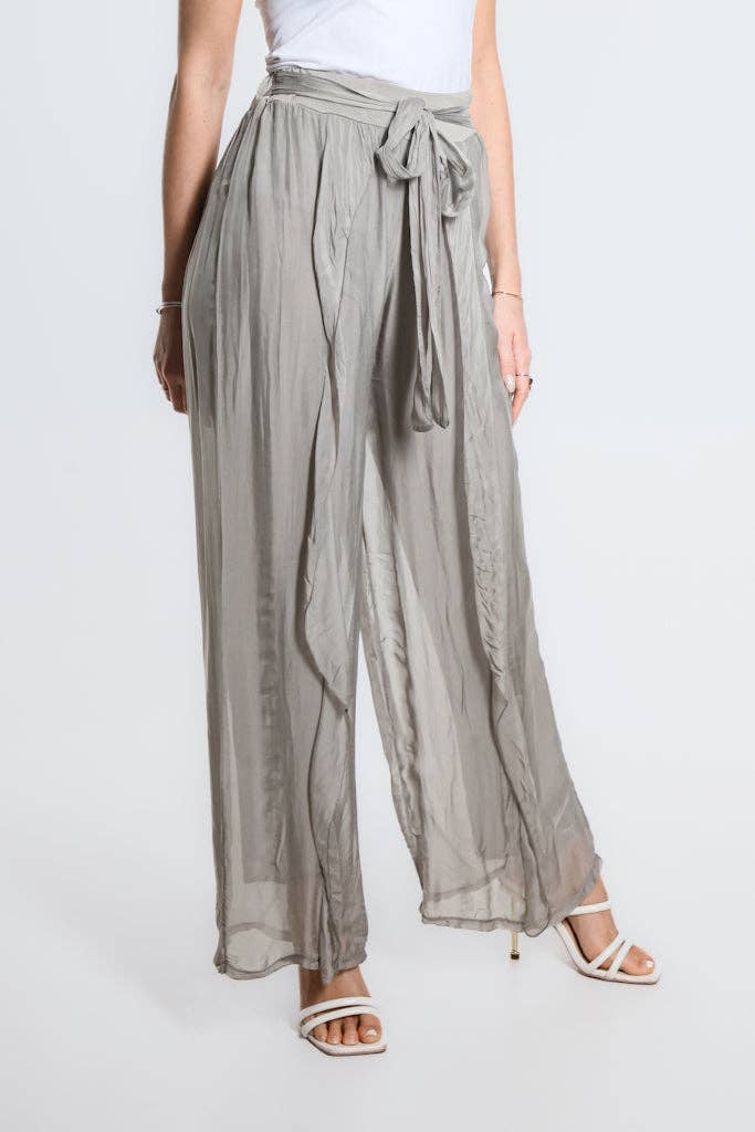 Wrap Front Silk Pant (PL214):Navy