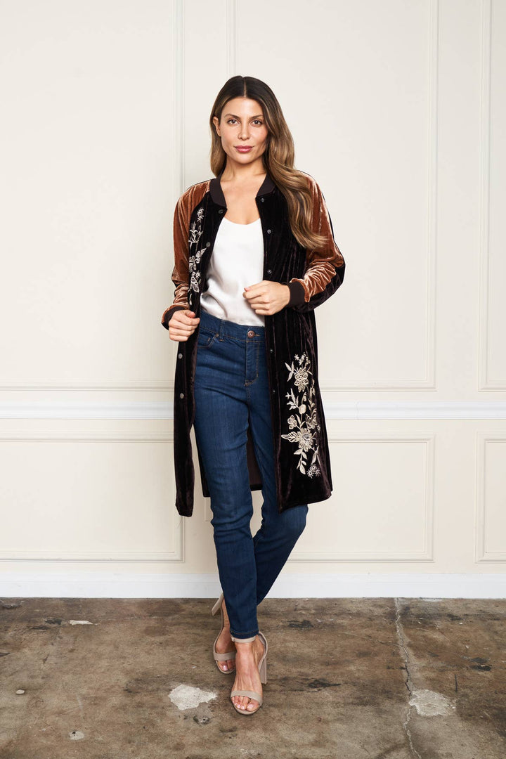 5677-MAD  Velvet Long Duster: Coffee / S