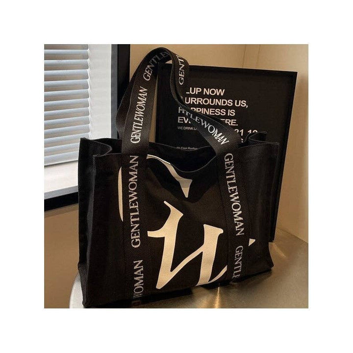 Chic Canvas Tote Bag Letter Print