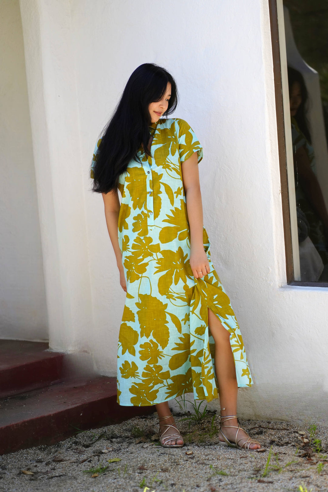 Cotton Dress Turquoise Olive: S