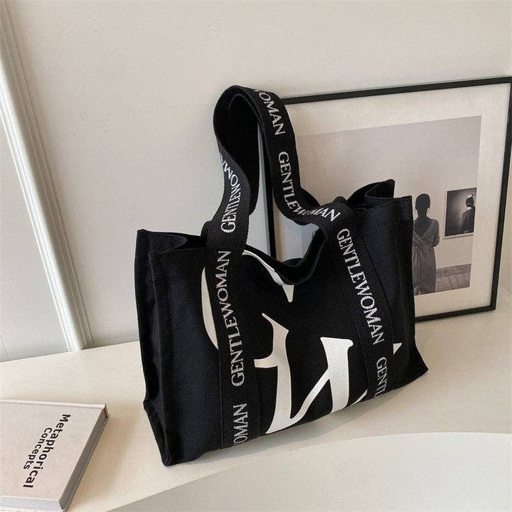 Chic Canvas Tote Bag Letter Print