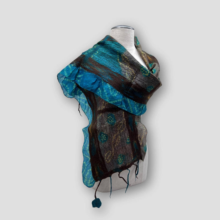 Maroon Merino Wool Spots Felt Flower  Scarf