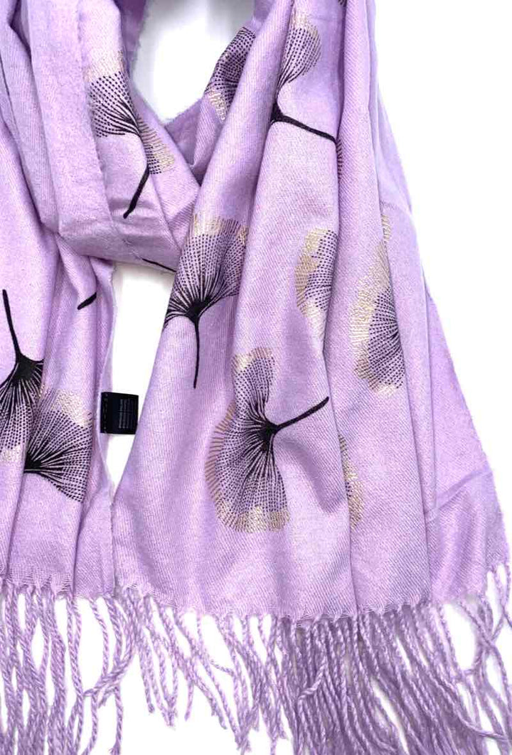 Gingko Leaf Pattern Soft Scarf: Ecru