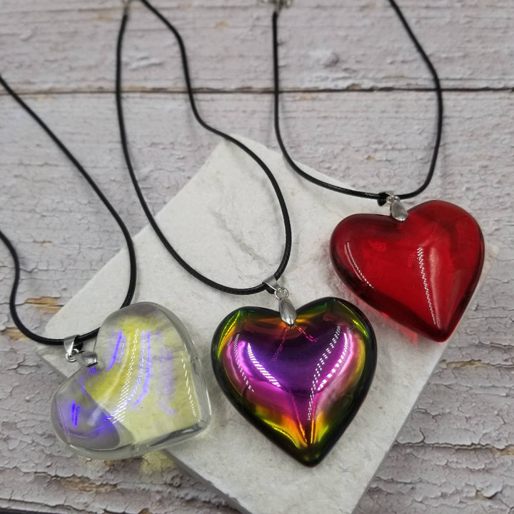 Large Glass Heart Necklace: Red