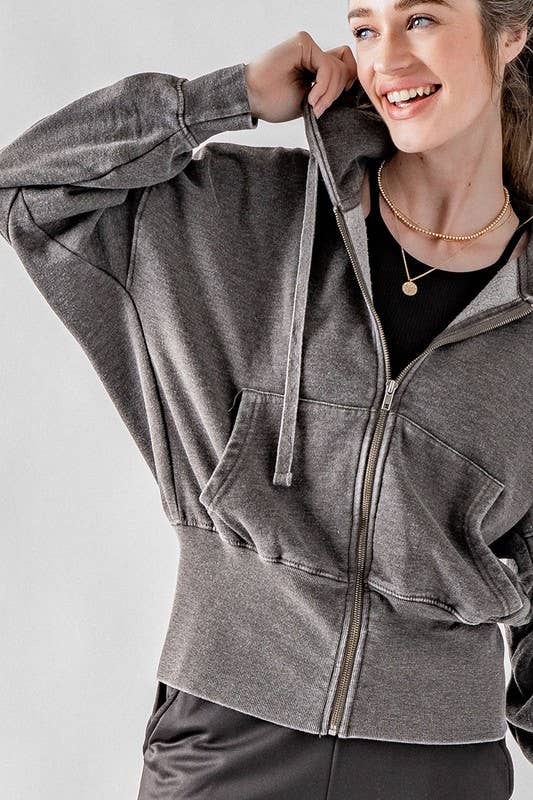 WASHED DOLMAN ZIP UP HOODIE JKT: NATRL