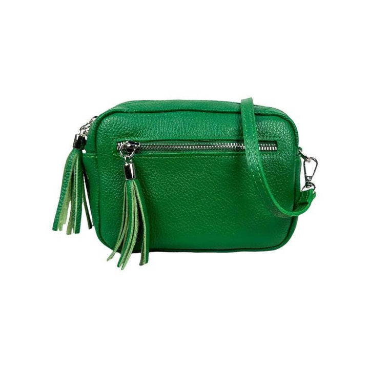 Leather shoulder bag with fringes: Toupe