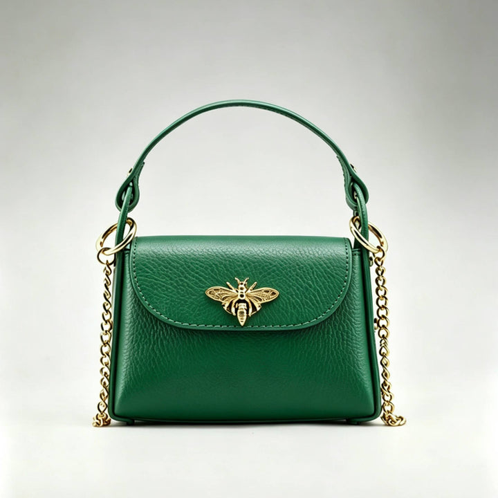 Mini Leather  Bag with Bee Clasp: Nero