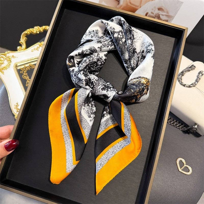 Sheer Trend - Fashion Print Square Scarf: BLACK