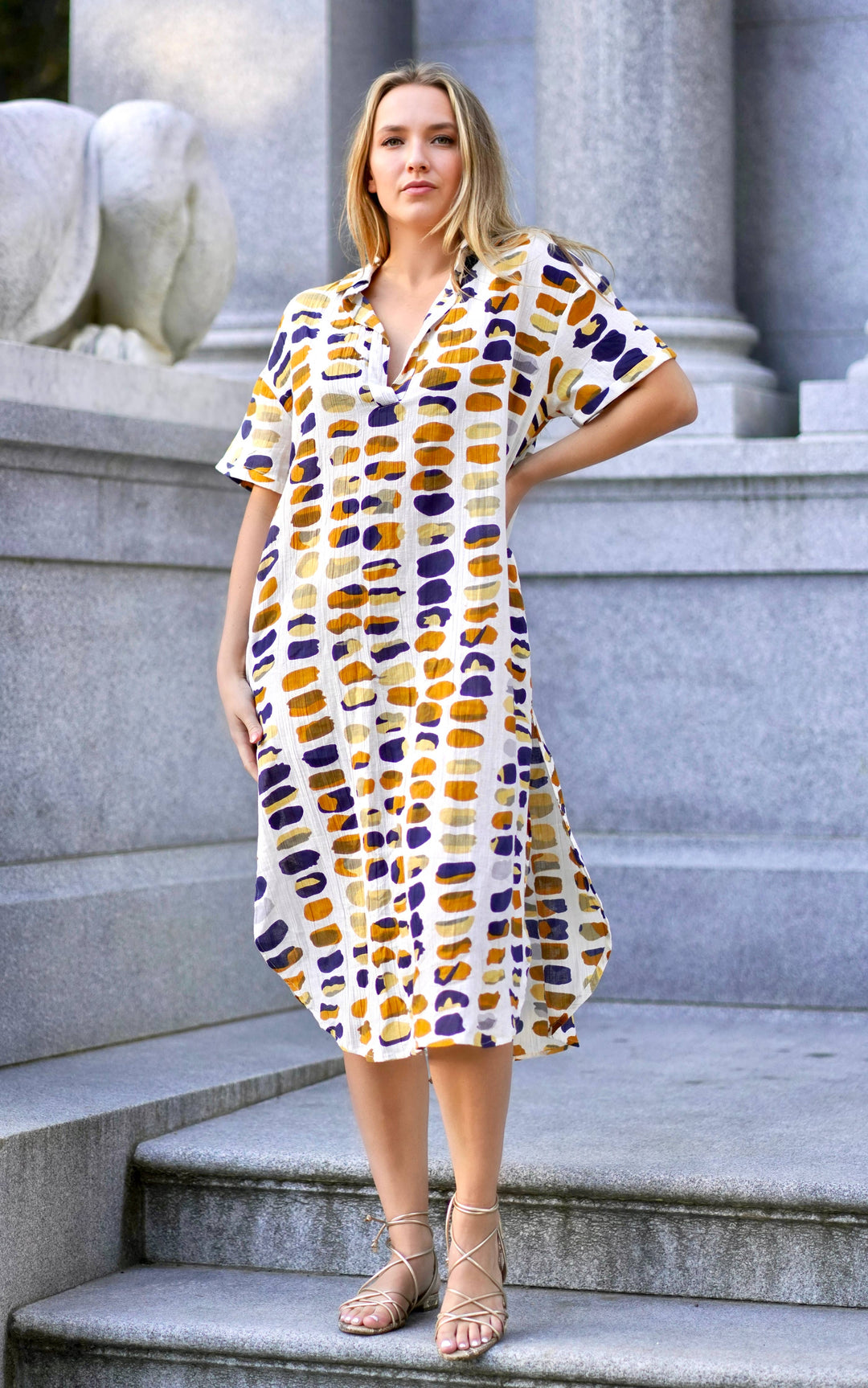 Zoey Geo Dress: White Gold / XL