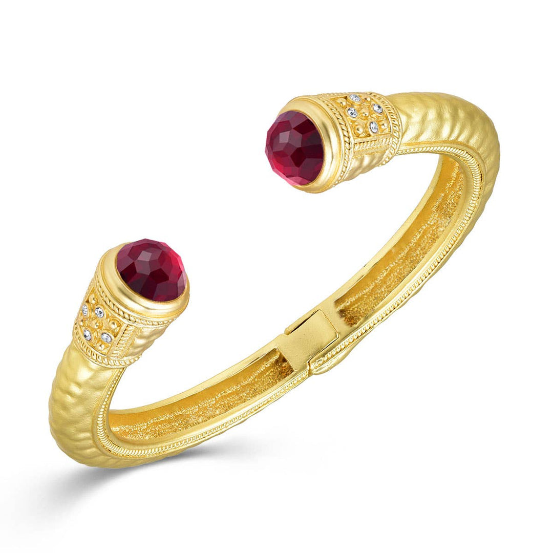 Gold Hammered Stone End Bangle: Cream