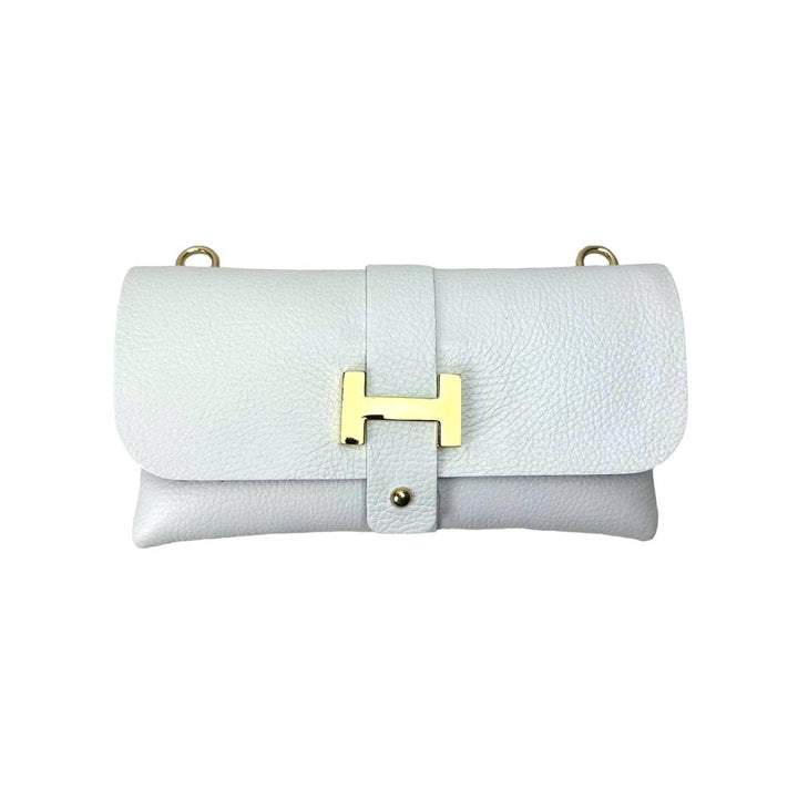 Grain Leather Bag with Chain Handle: Beige