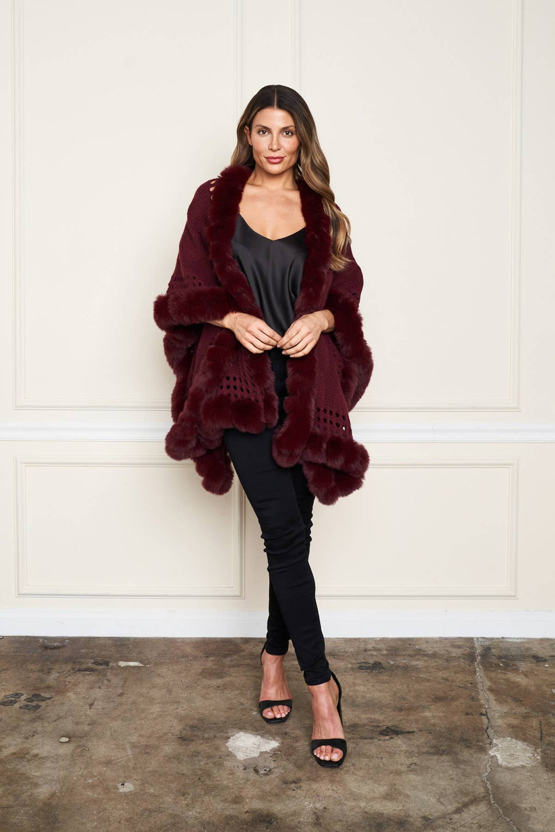 Faux Fur Trim Wrap: Black