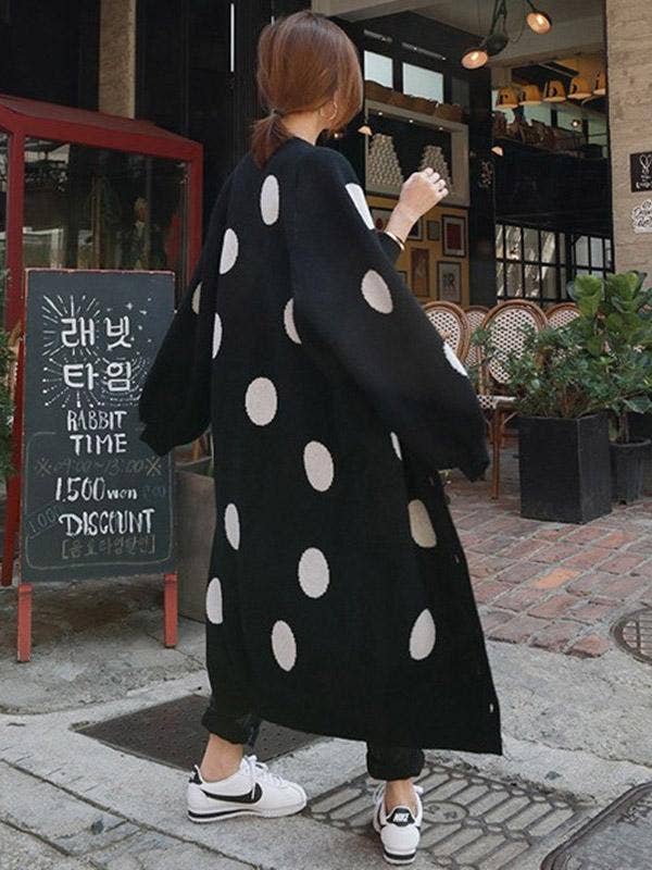 Loose Polka-dot Printed Long Cover-up: GRAY / FREE SIZE