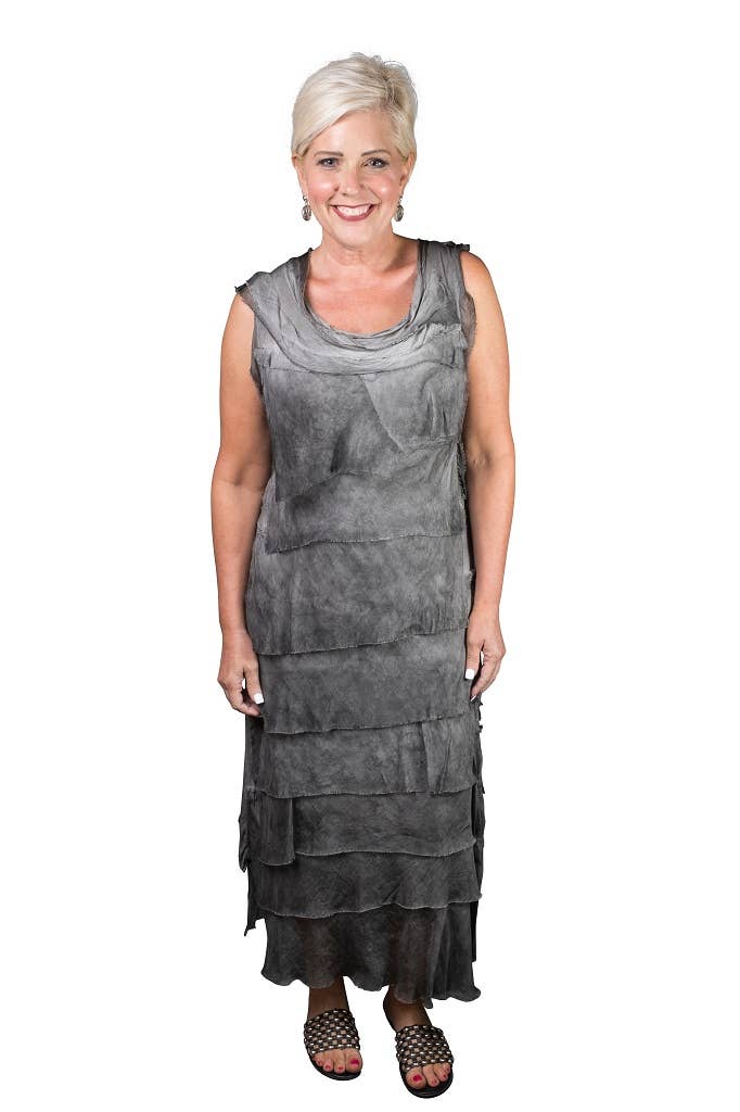 Aleena Silk Maxi Ruffle Dress (DT215):Charcoal