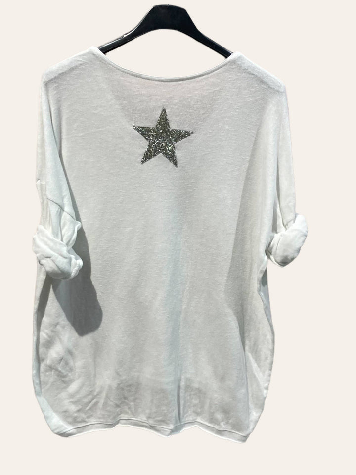 Cotton top with a rhinestone star : PETROL BLUE