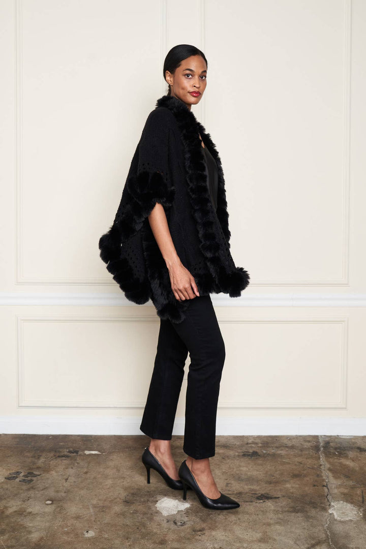 Faux Fur Trim Wrap: Black