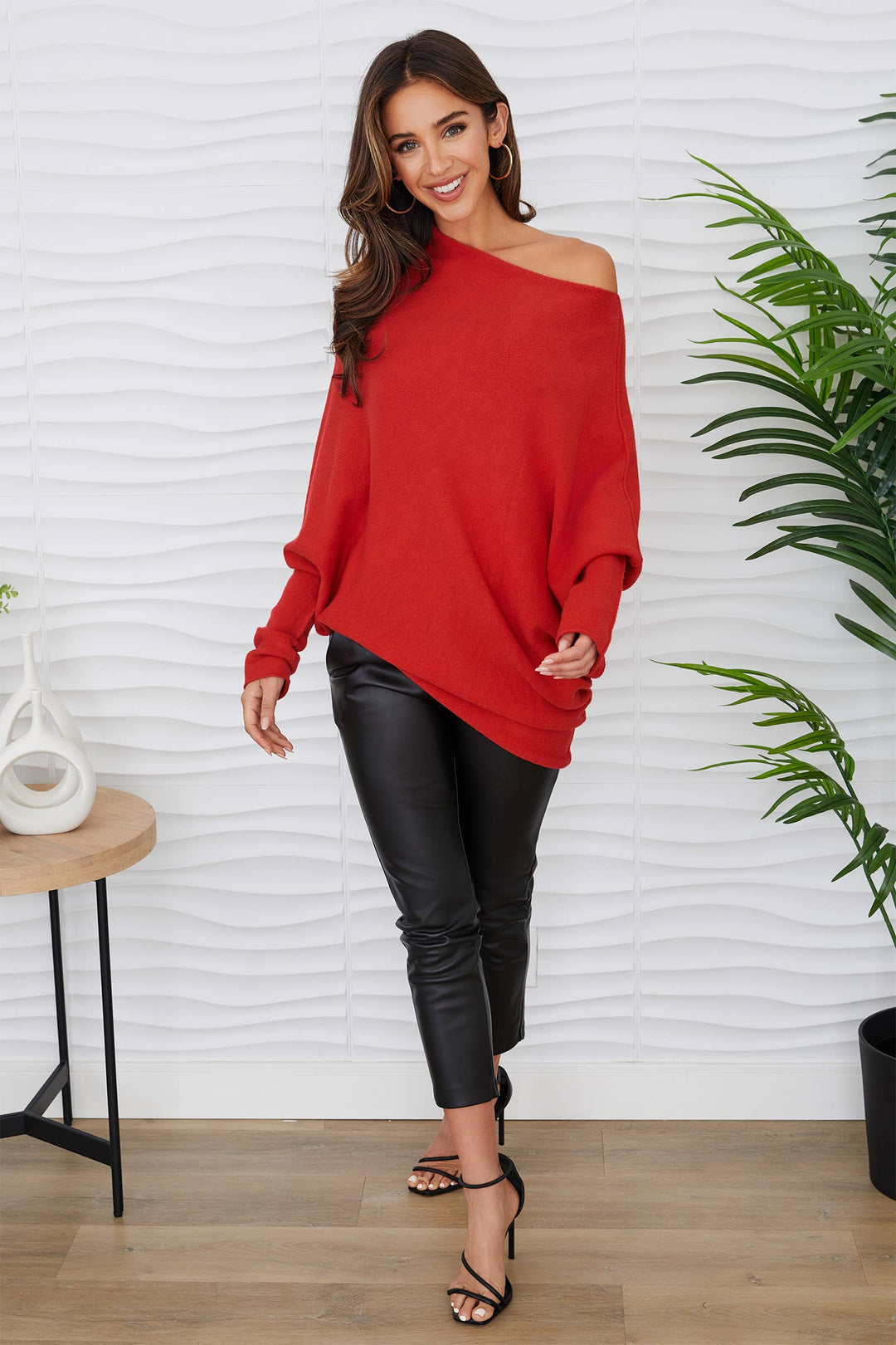 ASYM SWEATER (RED): M/L