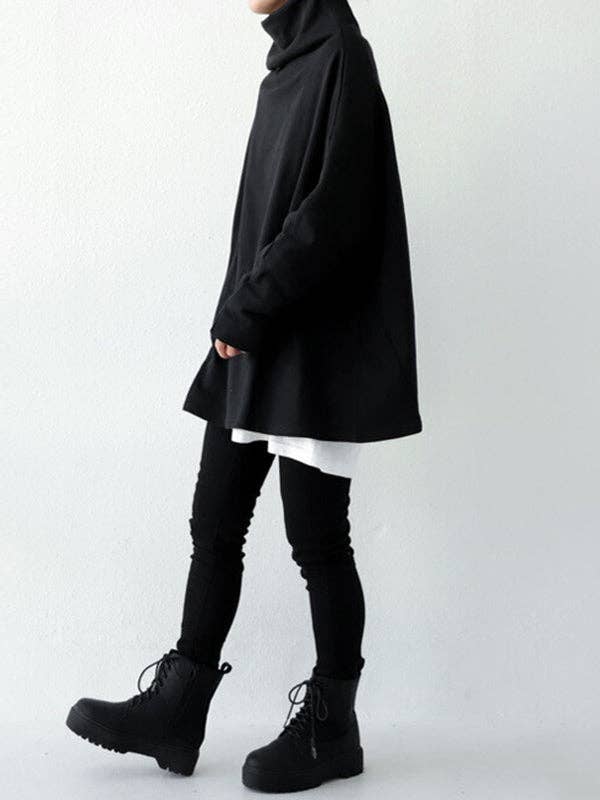 Black&Gray High Oversize T-Shirt: BLACK / L