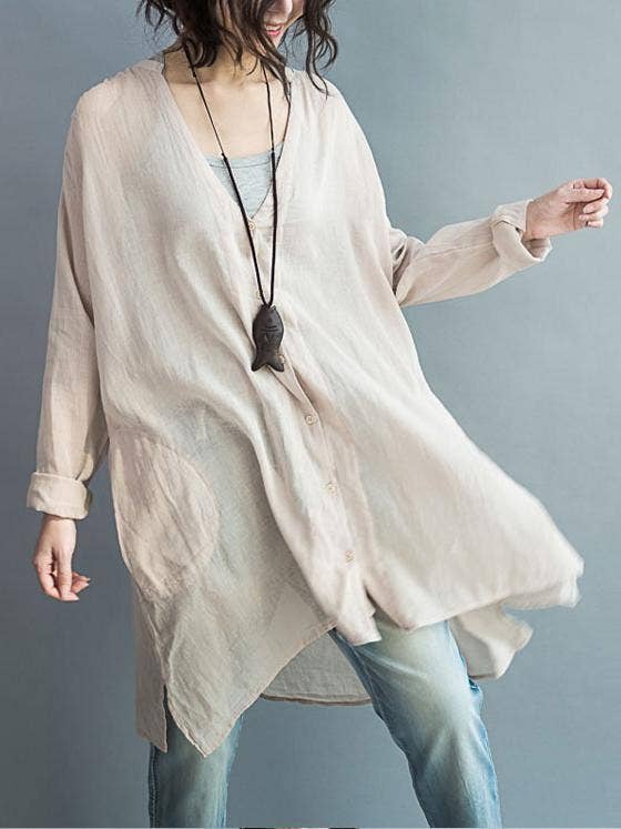 V-neck Two-pieces Blouses Shirt: WHITE