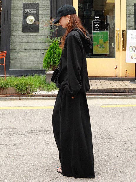 Urban Gray Wide Leg Elastic Waist Pants: BLACK / L