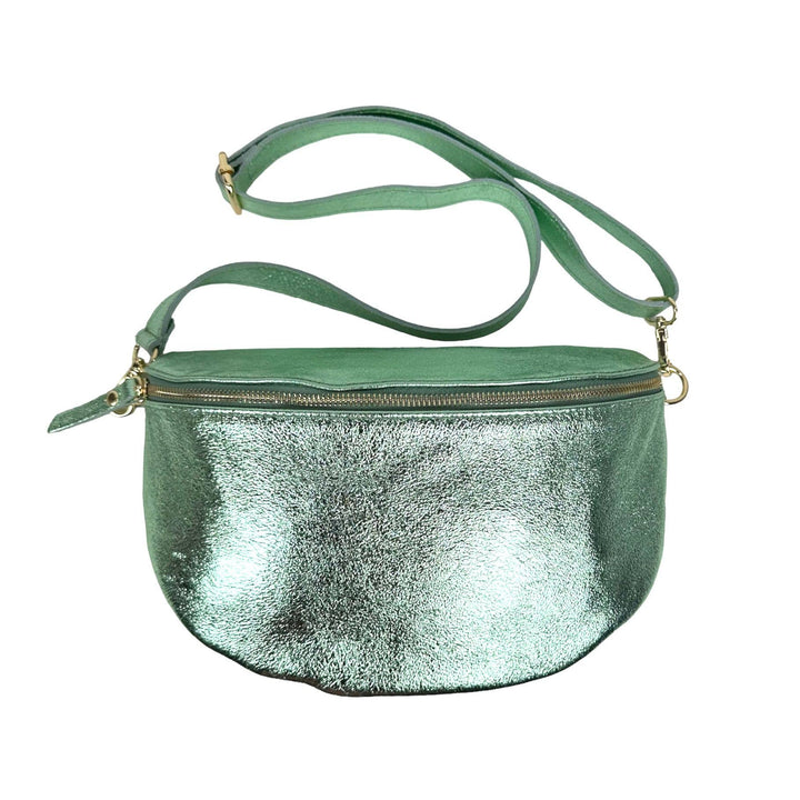 Metallic Italian Leather Waist Bag: Money