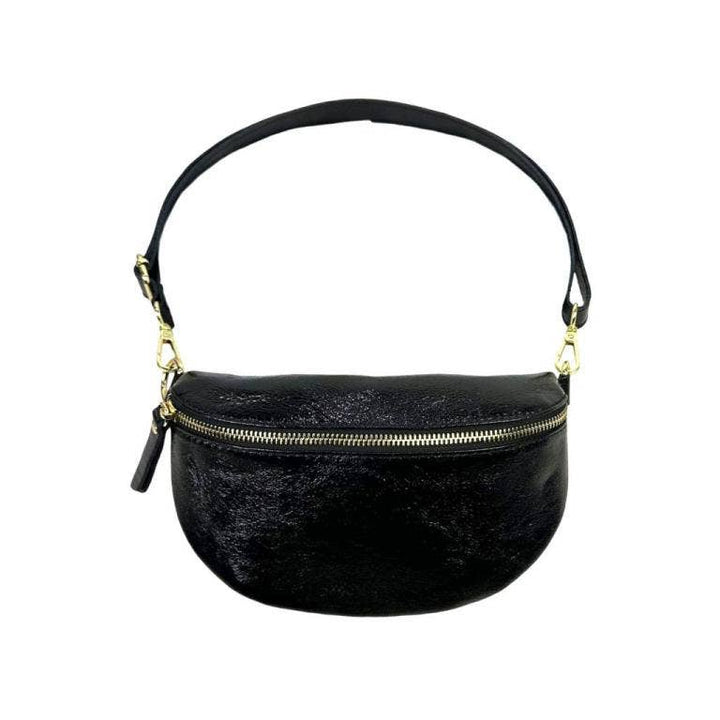 Metallic Leather Waist Bag : Navy blue