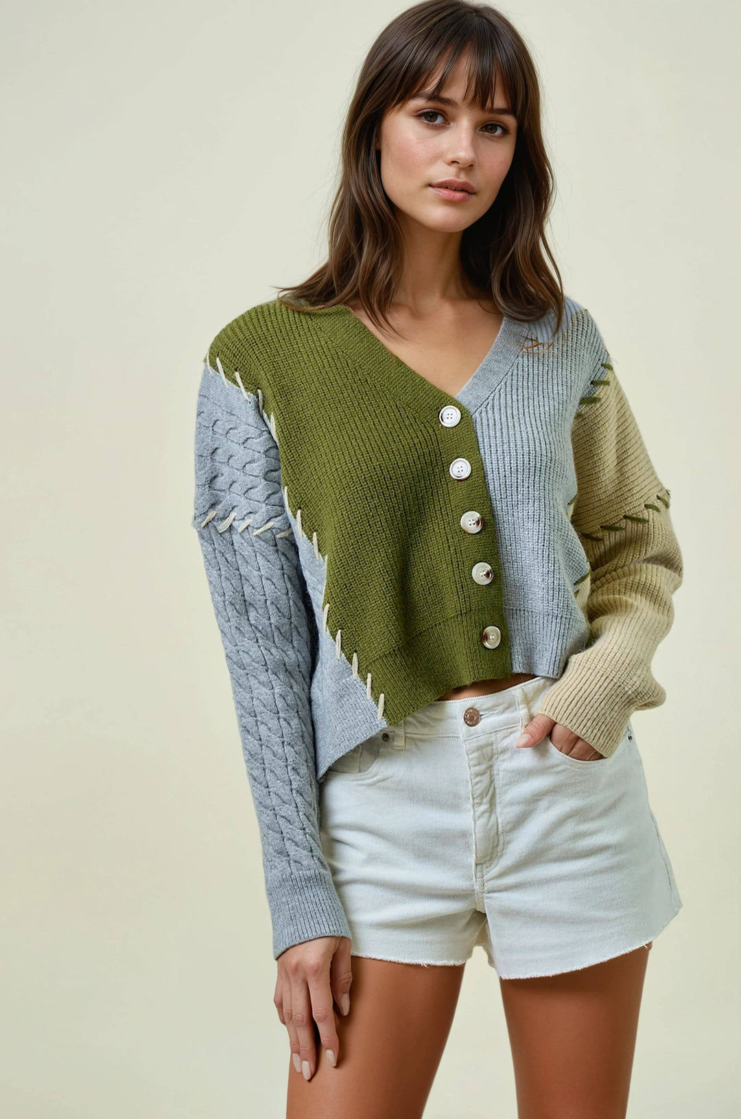 CARDIGAN - 1723C: OLIVE / S