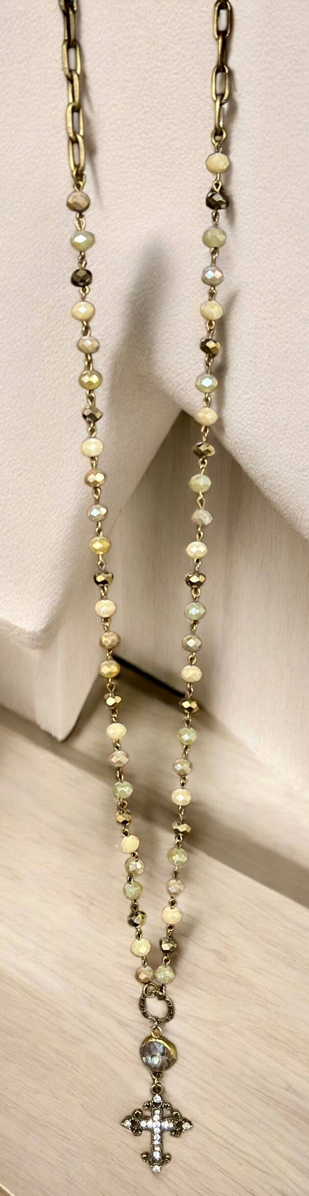 Long pave cross necklace
