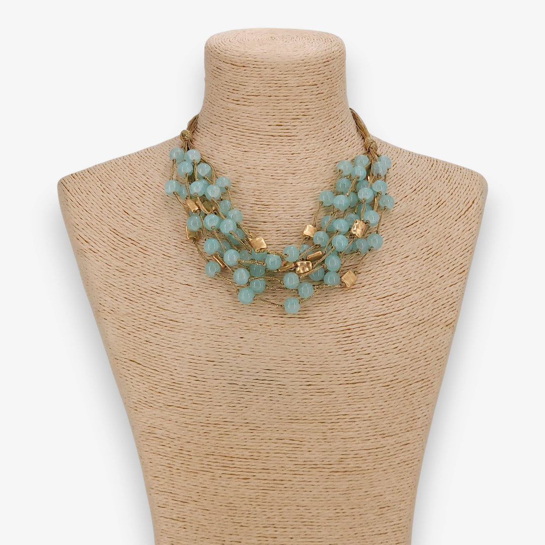 Bijoux Envie Statement Jewelry - Chunky Blue Beaded Necklace | Handmade Statement Jewelry
