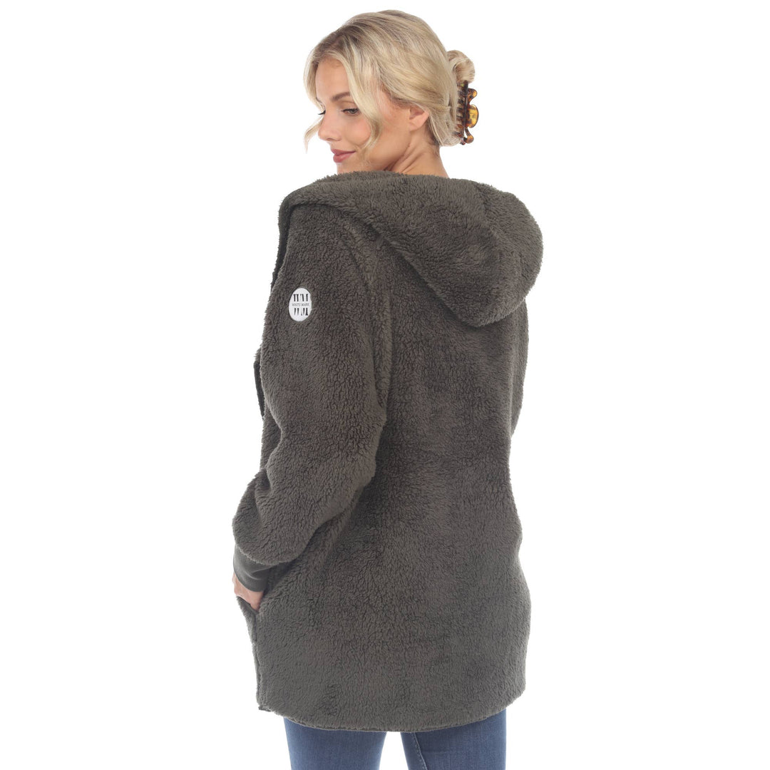 Plush Hooded Cardigan with Pockets: Purple / S/M