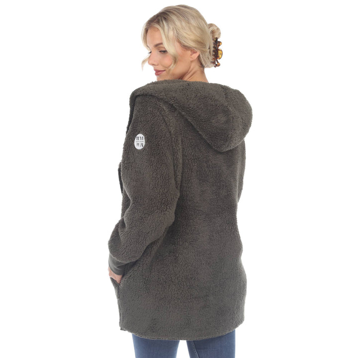Plush Hooded Cardigan with Pockets: Purple / L/XL