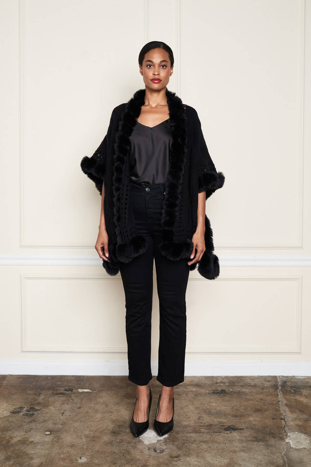 Faux Fur Trim Wrap: Black