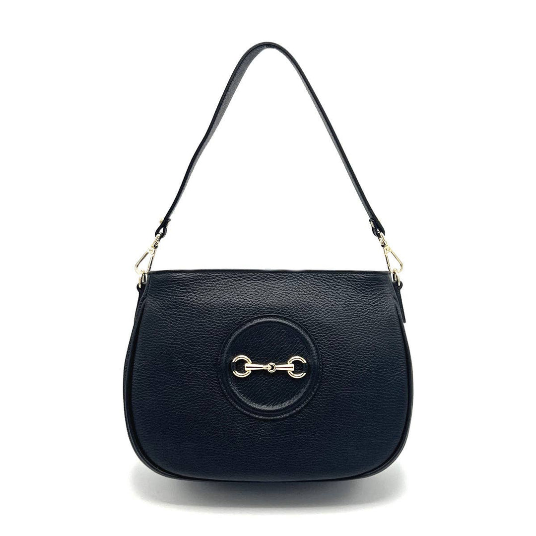 Horse bit Blk Leather Bag Made in Italy