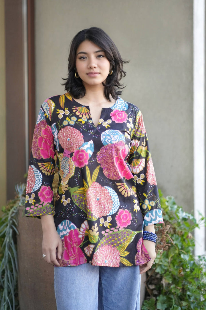 Beau Cotton Tunic: Black Multi / XXL