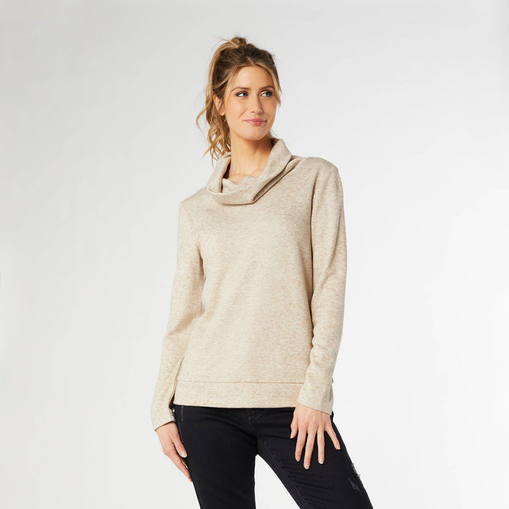 Supersoft Cowl Neck Top: Oatmeal Heather / S/M