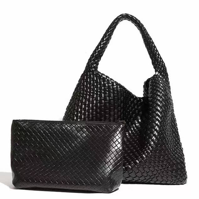 PEACH ACCESSORIES - B1683 Weave two in one handbags: Beige