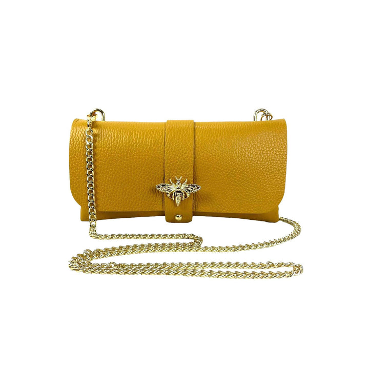 Grain Leather Bag with Dragonfly Clasp: Fuchsia