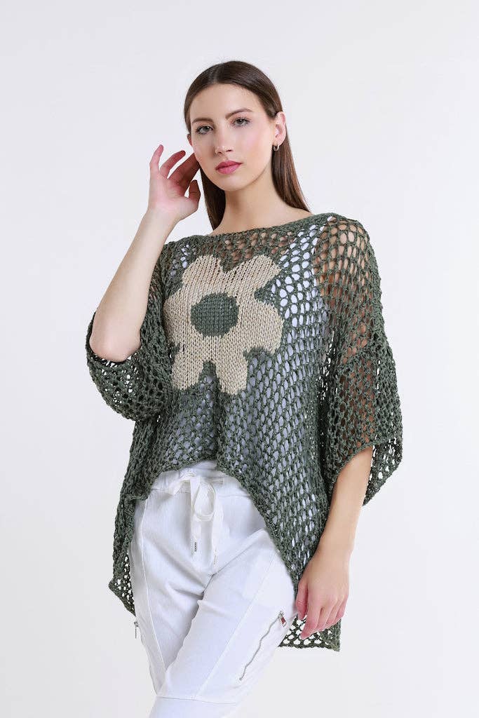 Daisy  Open Knit Sweater (BSS302D):White