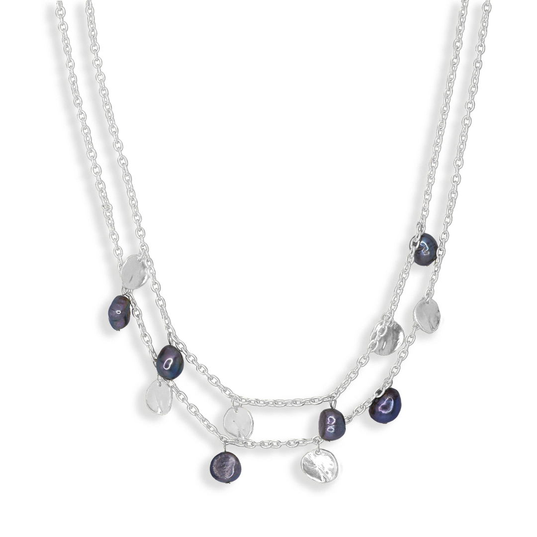Peacock pearl and coin layered necklace: Gold