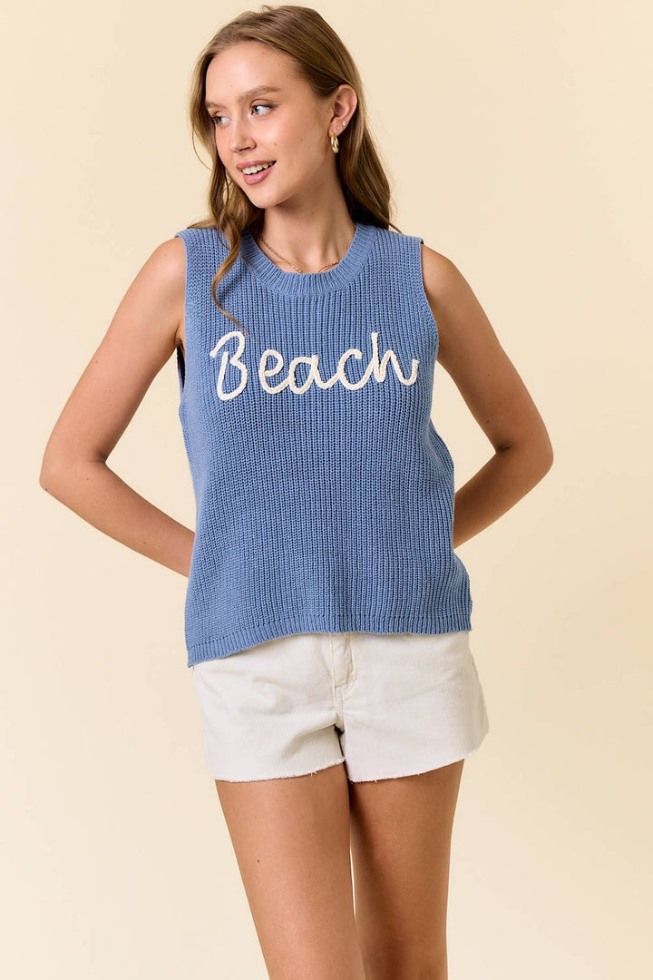 BEACH SWEATER TANK TOP: LT.BLUE / L