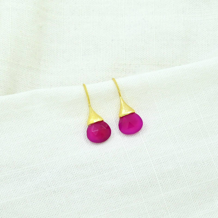Boho Droplet Earrings Gold - Pink Fuchsia Onyx