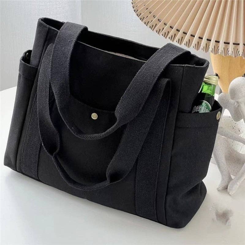 Large Capacity Canvas Shoulder Bag: DEEP BEIGE