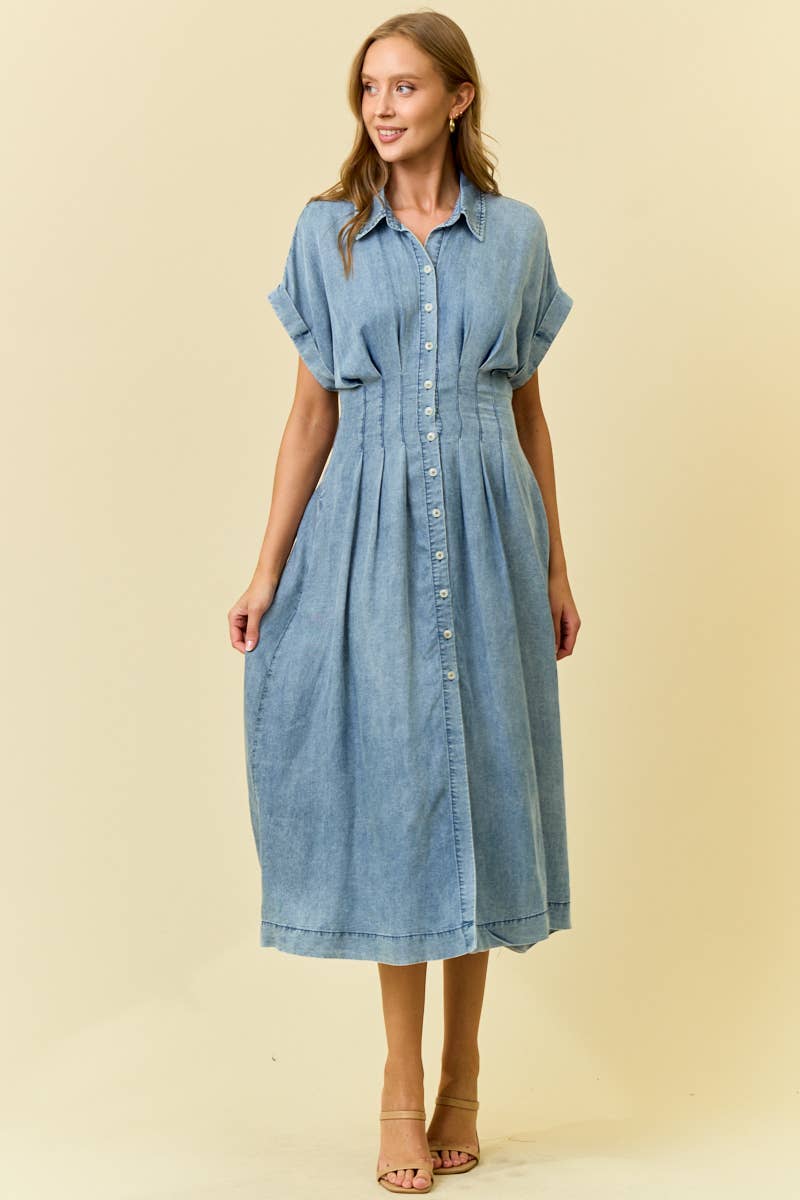 DENIM DIFING PLEAT DRESS/S