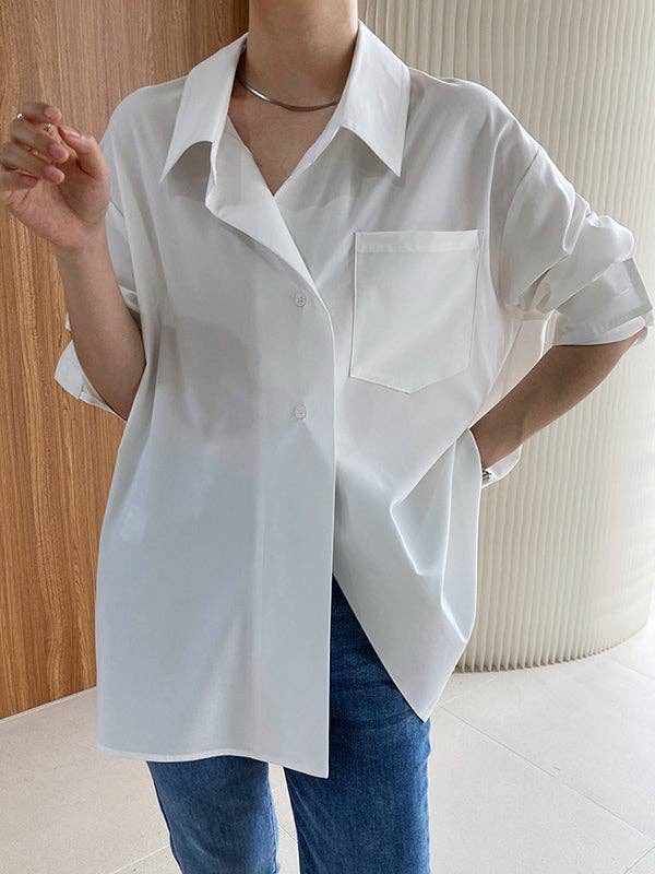 Buttoned Back Blouses: WHITE / M