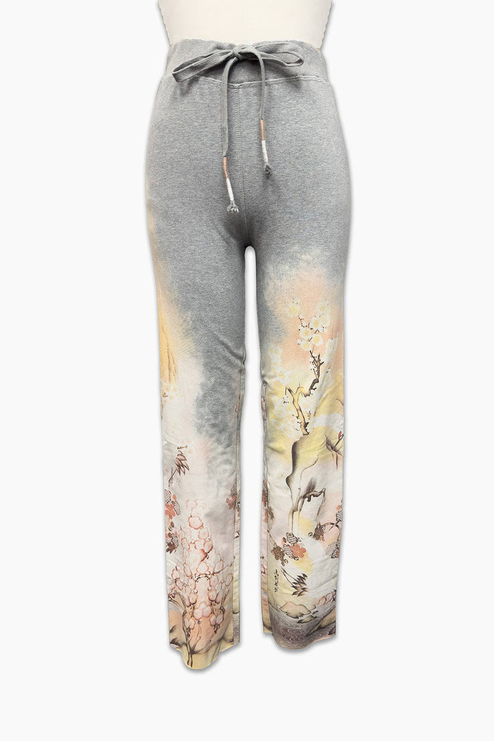 Crane Print Lounge Pant: Gray / L