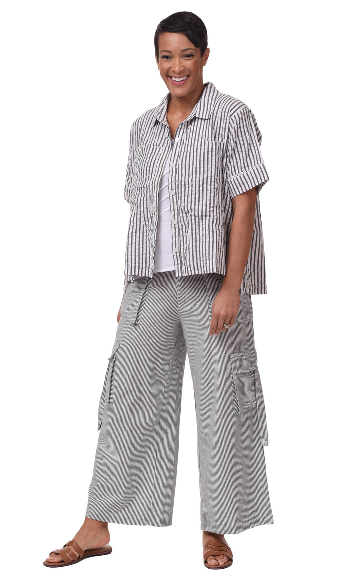 Tulip Clothing - CV1086 Calista Cargo Pant in Ticking Stripe*: M